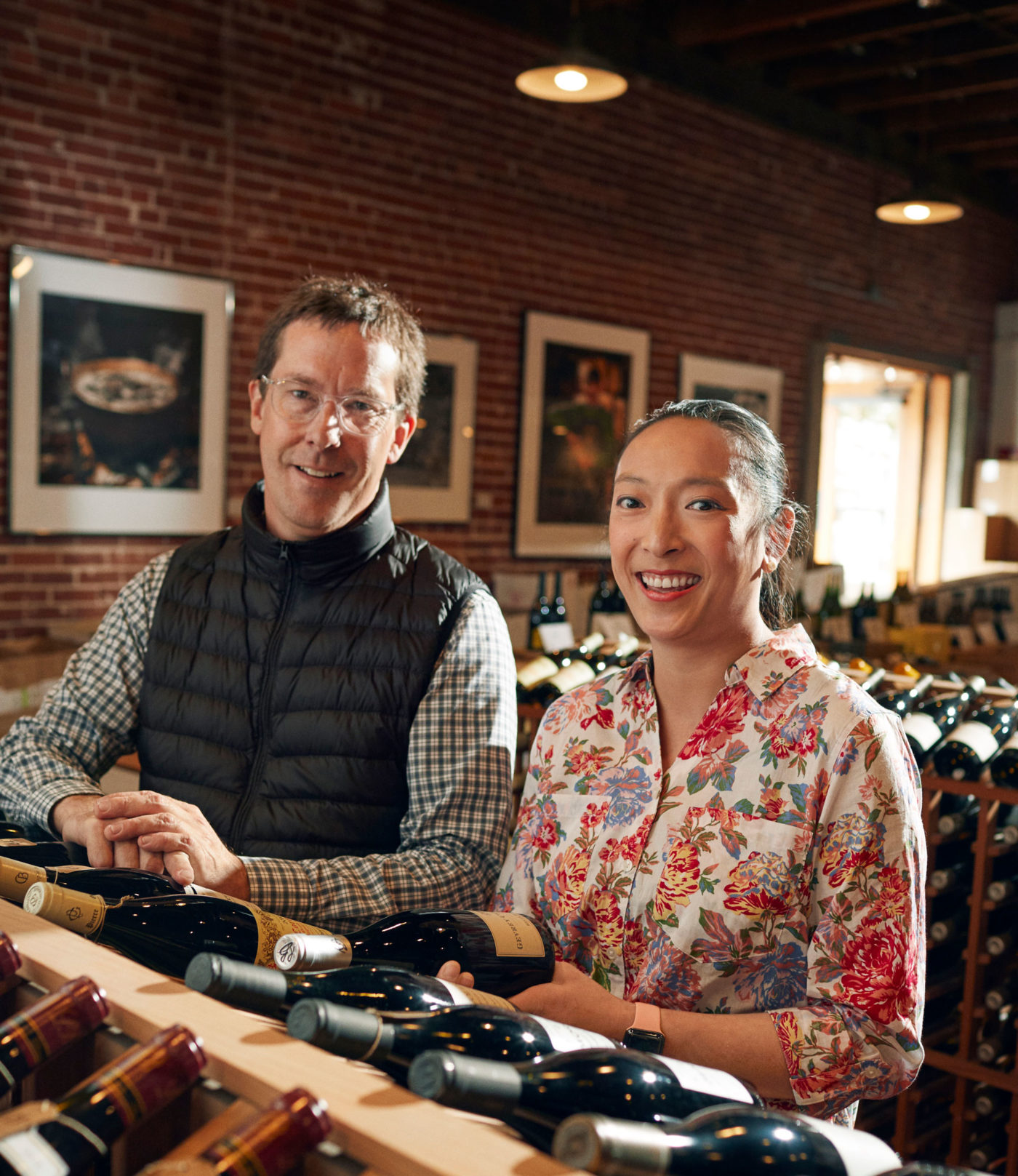 Staff at Kermit Lynch Wine Merchant inside the retail store